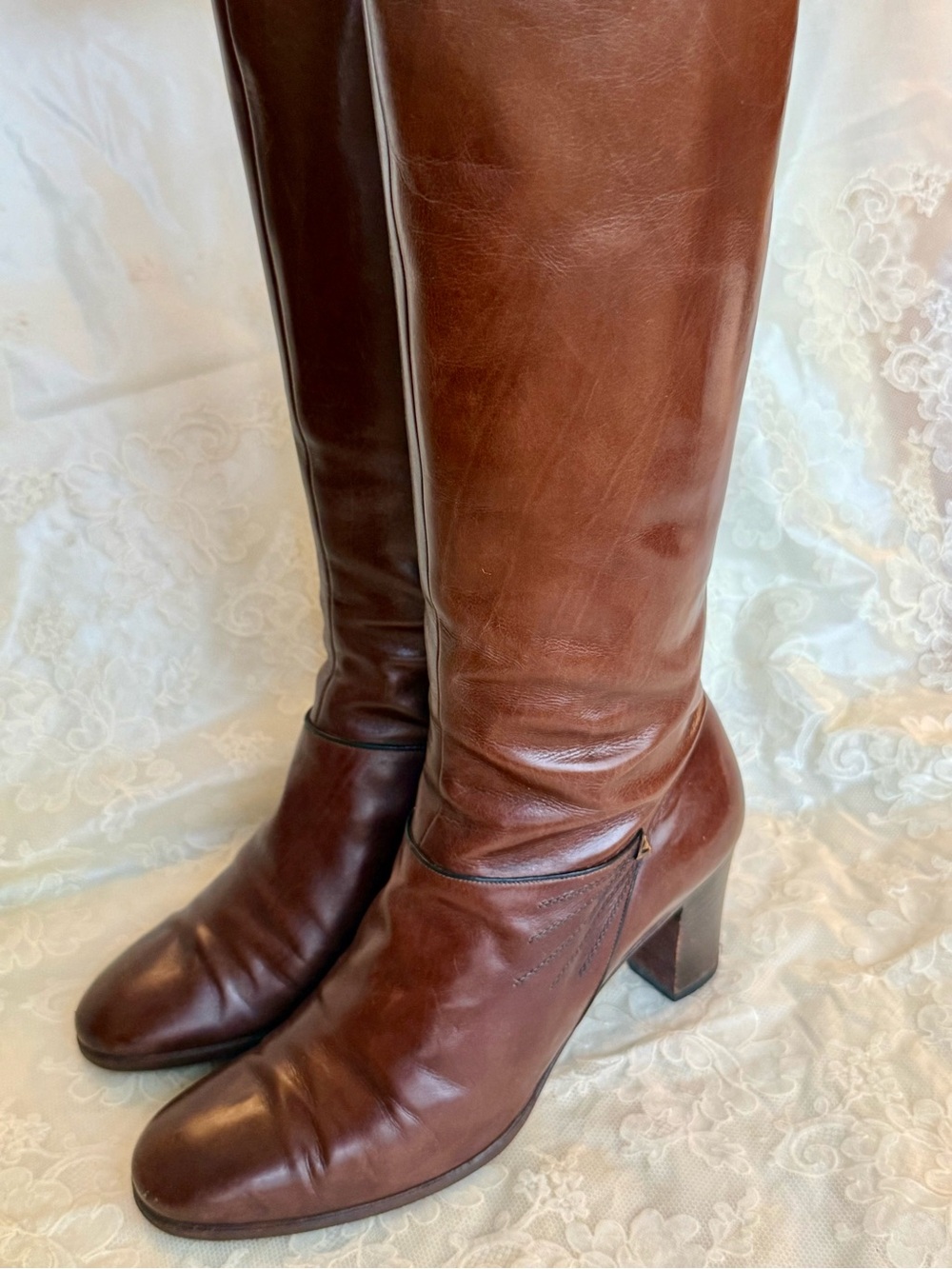 Vint Rare Ferragamo 7.5 Knee High Leather Riding Boots VINTAGE Saks 5th Collab - Picture 10 of 14